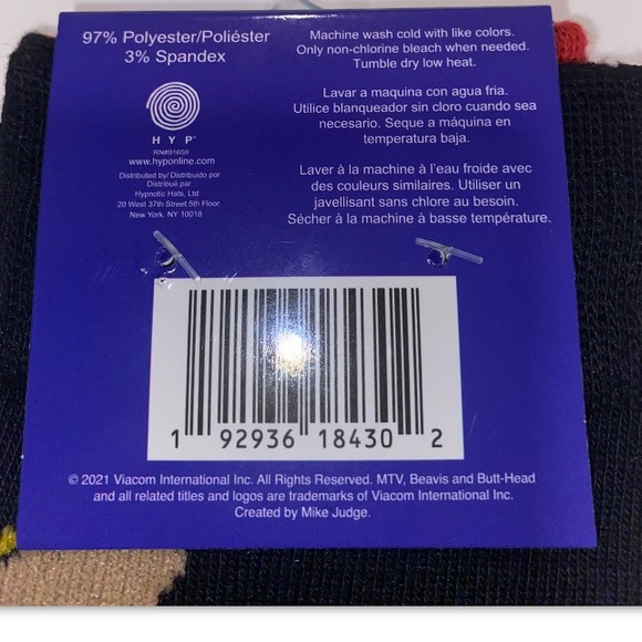 Beavis & Butt Head Crew Socks 2 Pair Men 6-12 Black Red Faces & Burger World NEW - Picture 4 of 9